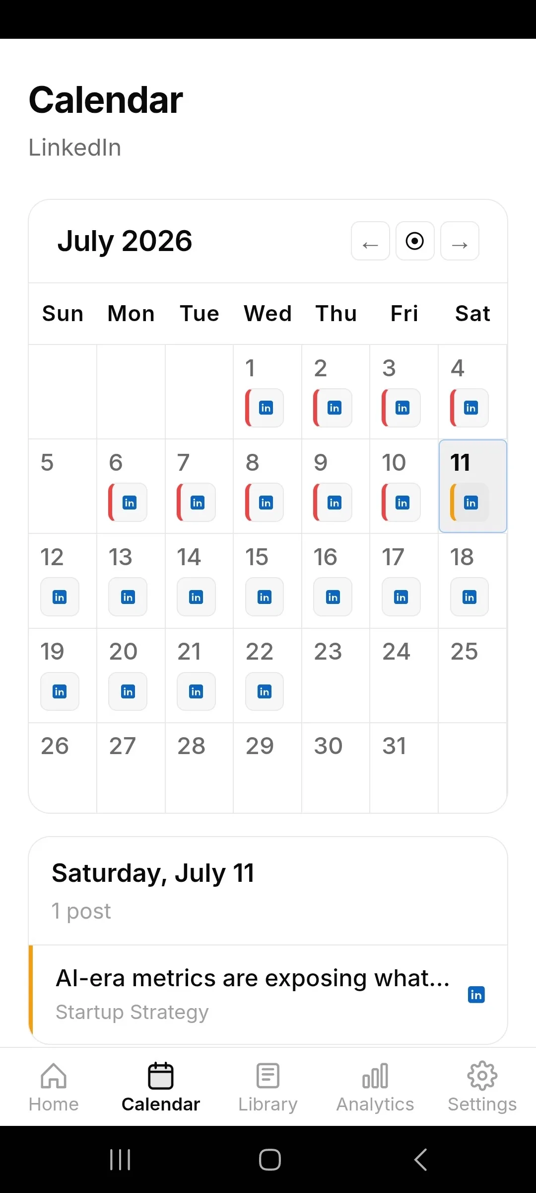 OPAD mobile app: your posts scheduled on the calendar